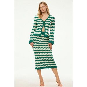 MISA LOS ANGELES Womens Green Cream Chevron Knit Cardigan Sweater Size XL